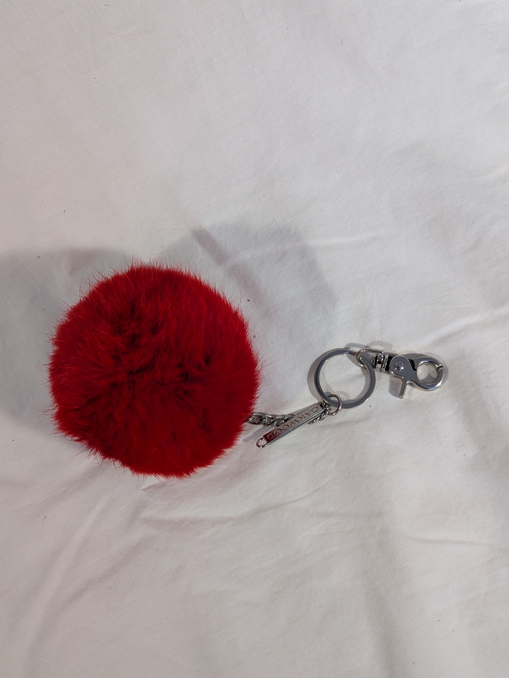 Red Faux Fur Pom Pom Keychain with Silver Hardware